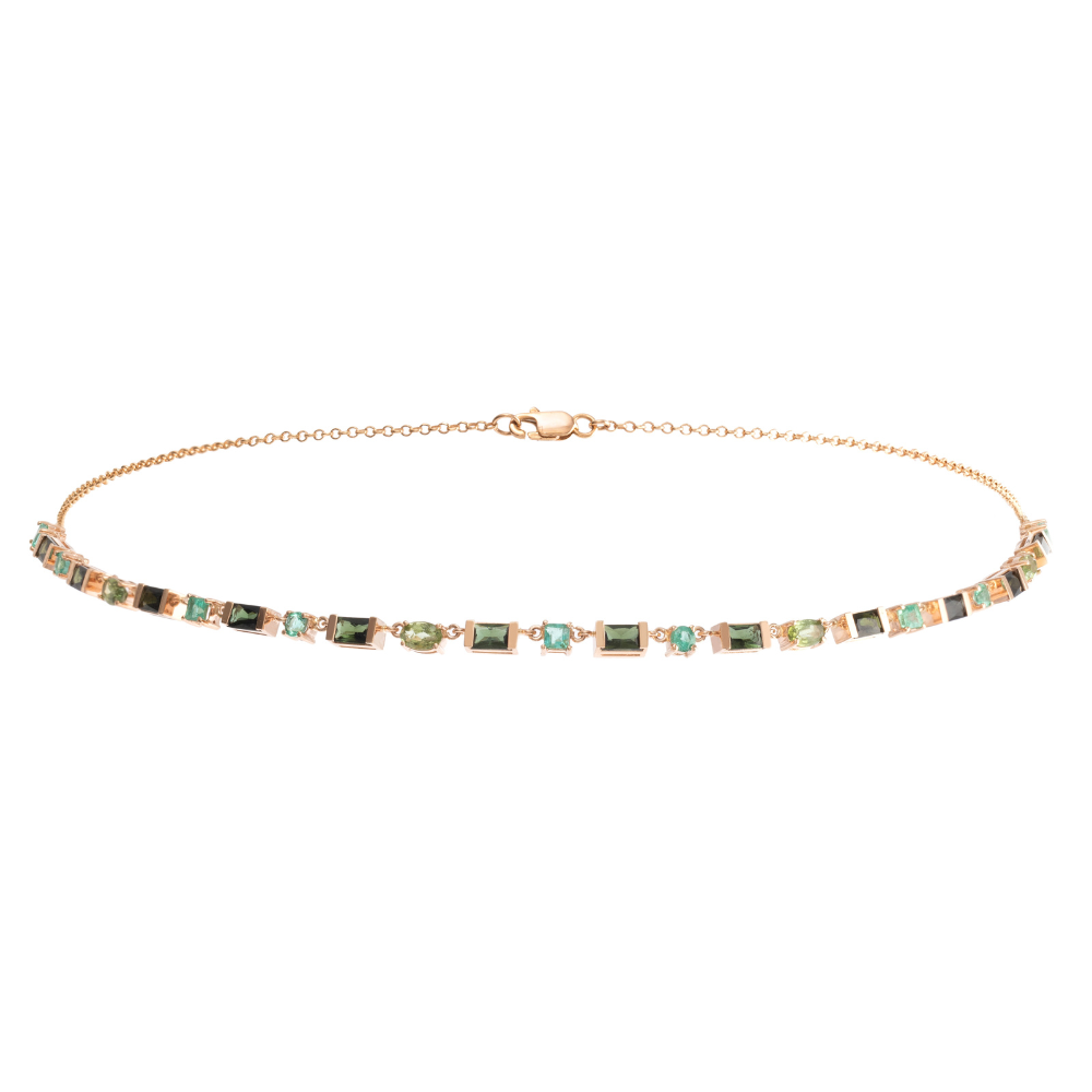 COLAR MEIA RIVIERA COM TURMALINAS VERDES E ESMERALDAS