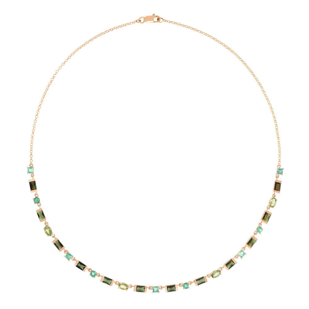 COLAR MEIA RIVIERA COM TURMALINAS VERDES E ESMERALDAS