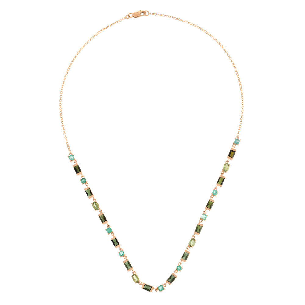 COLAR MEIA RIVIERA COM TURMALINAS VERDES E ESMERALDAS