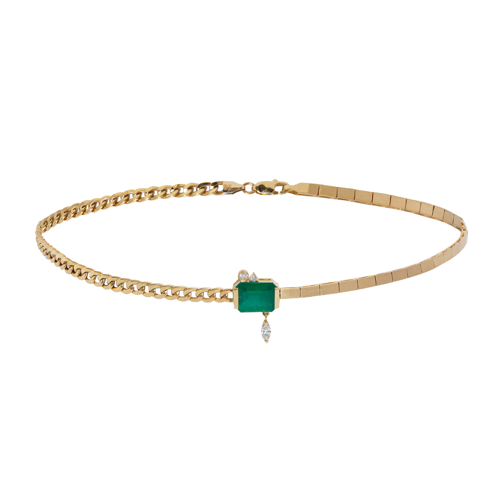 COLAR COM ESMERALDA E DIAMANTES