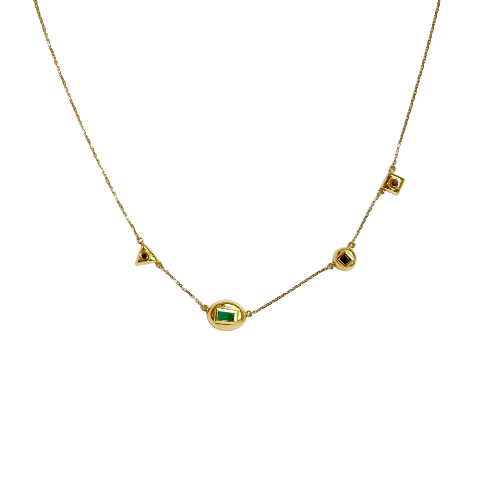 COLAR COM ESMERALDA, TURMALINA ROSA E RUBI