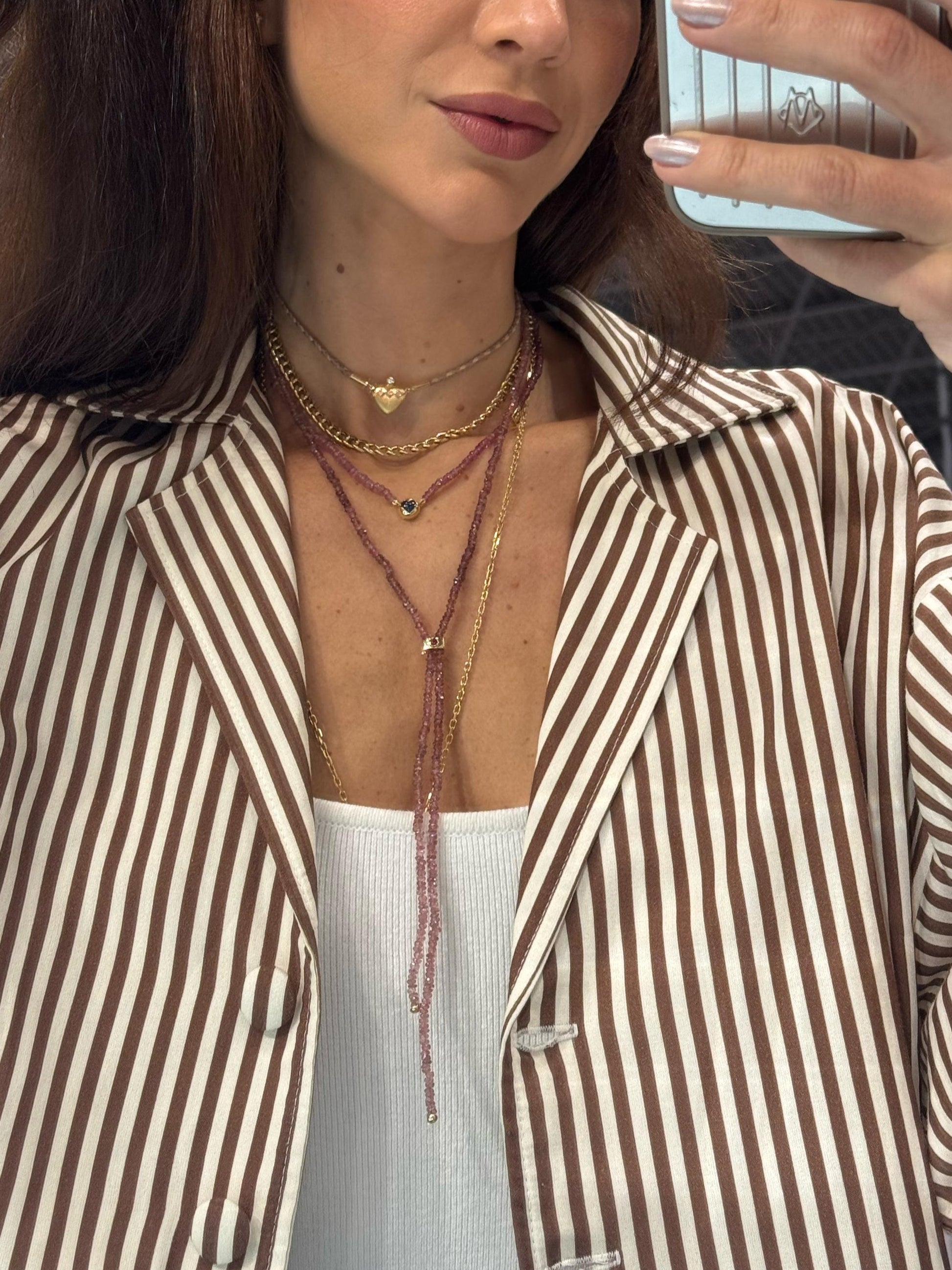 COLAR DE TURMALINA ROSA COM CORAÇÃO