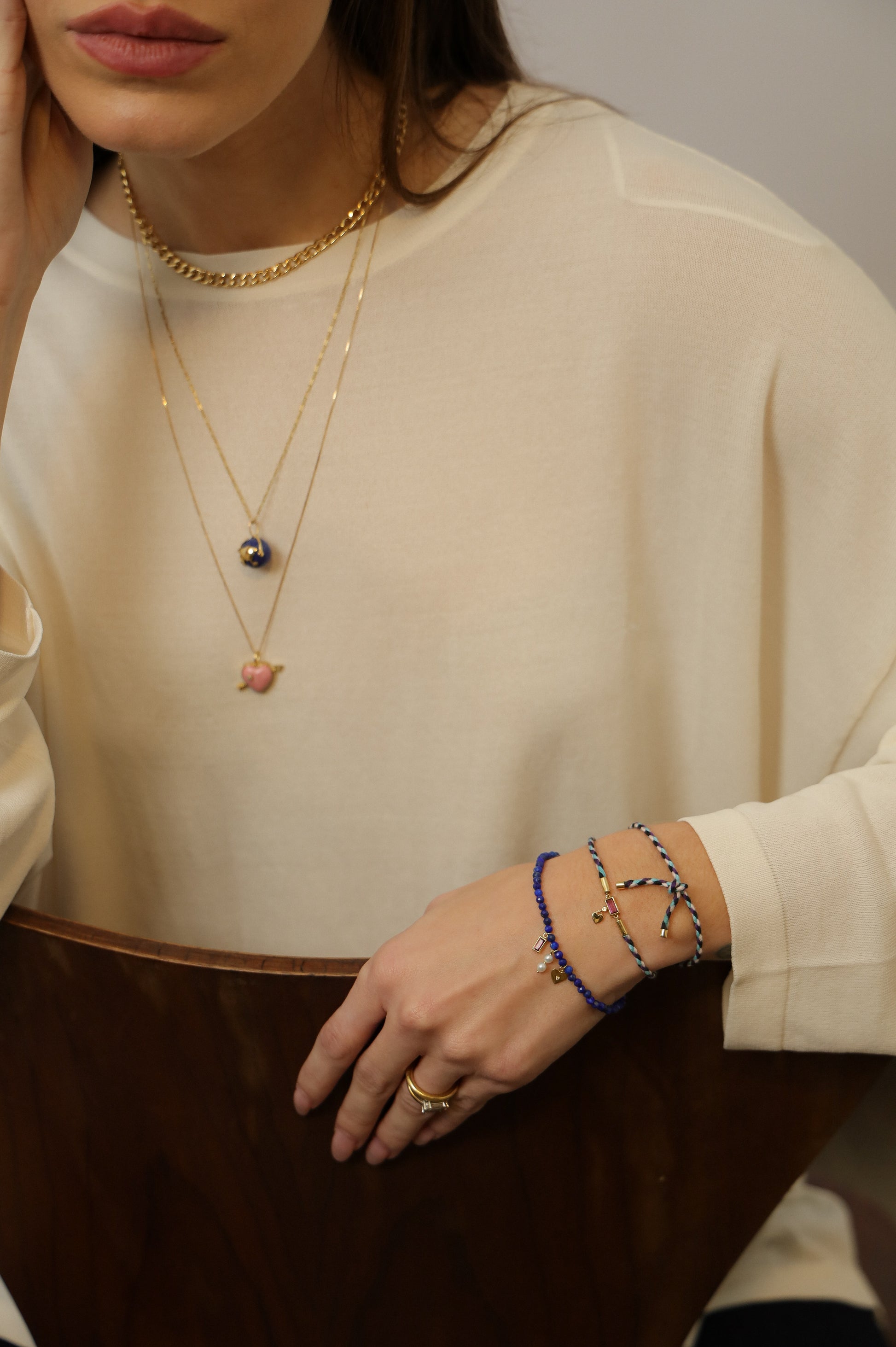 PULSEIRA GUARTZO AZUL COM TURMALINA ROSA