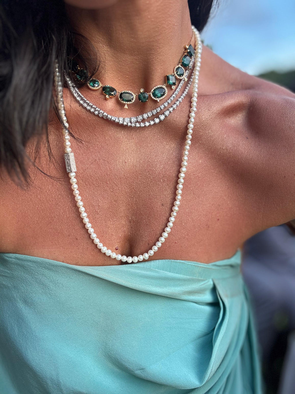 COLAR COM TURMALINAS E DIAMANTES