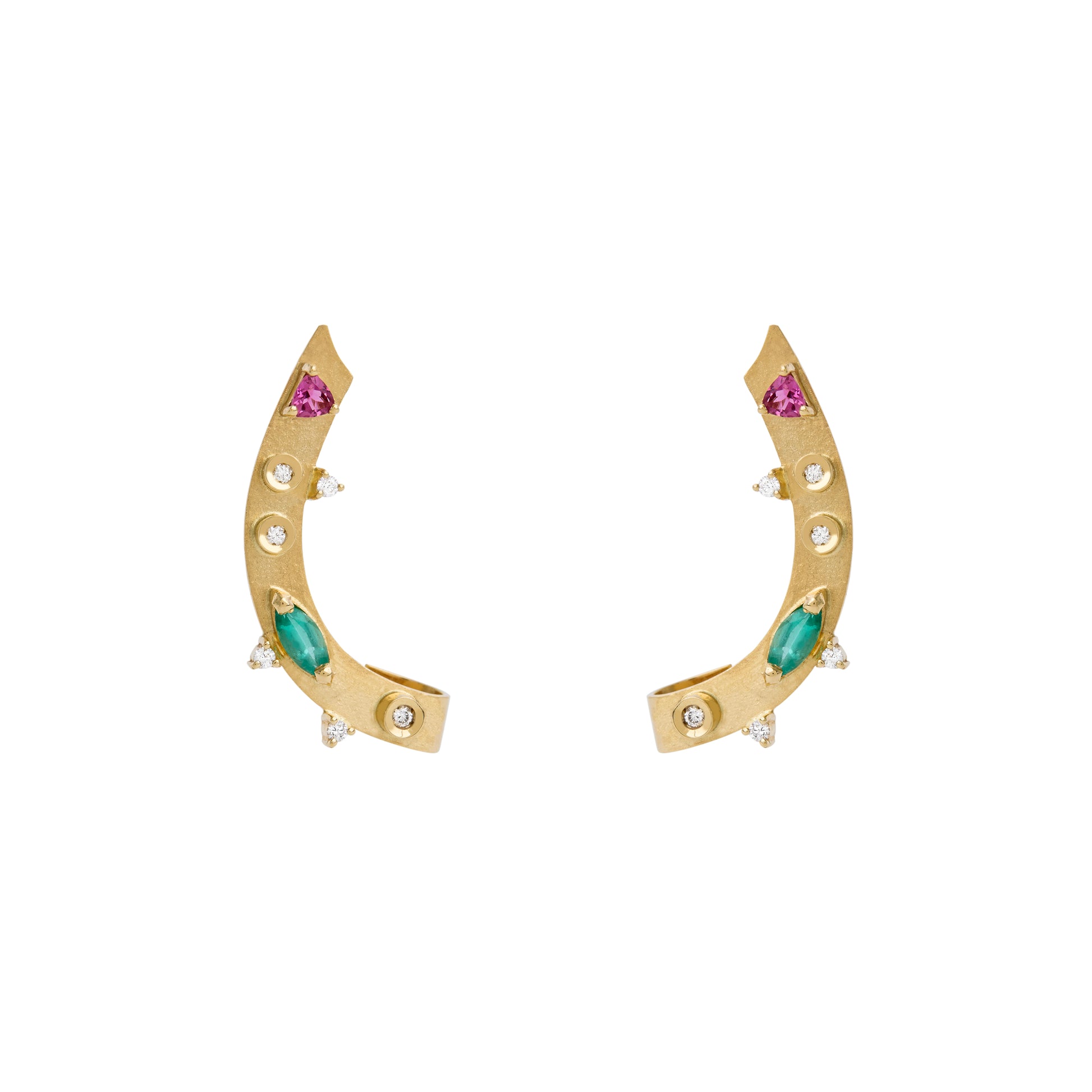 BRINCO EARCUFF COM DIAMANTE, ESMERALDA E TURMALINAS