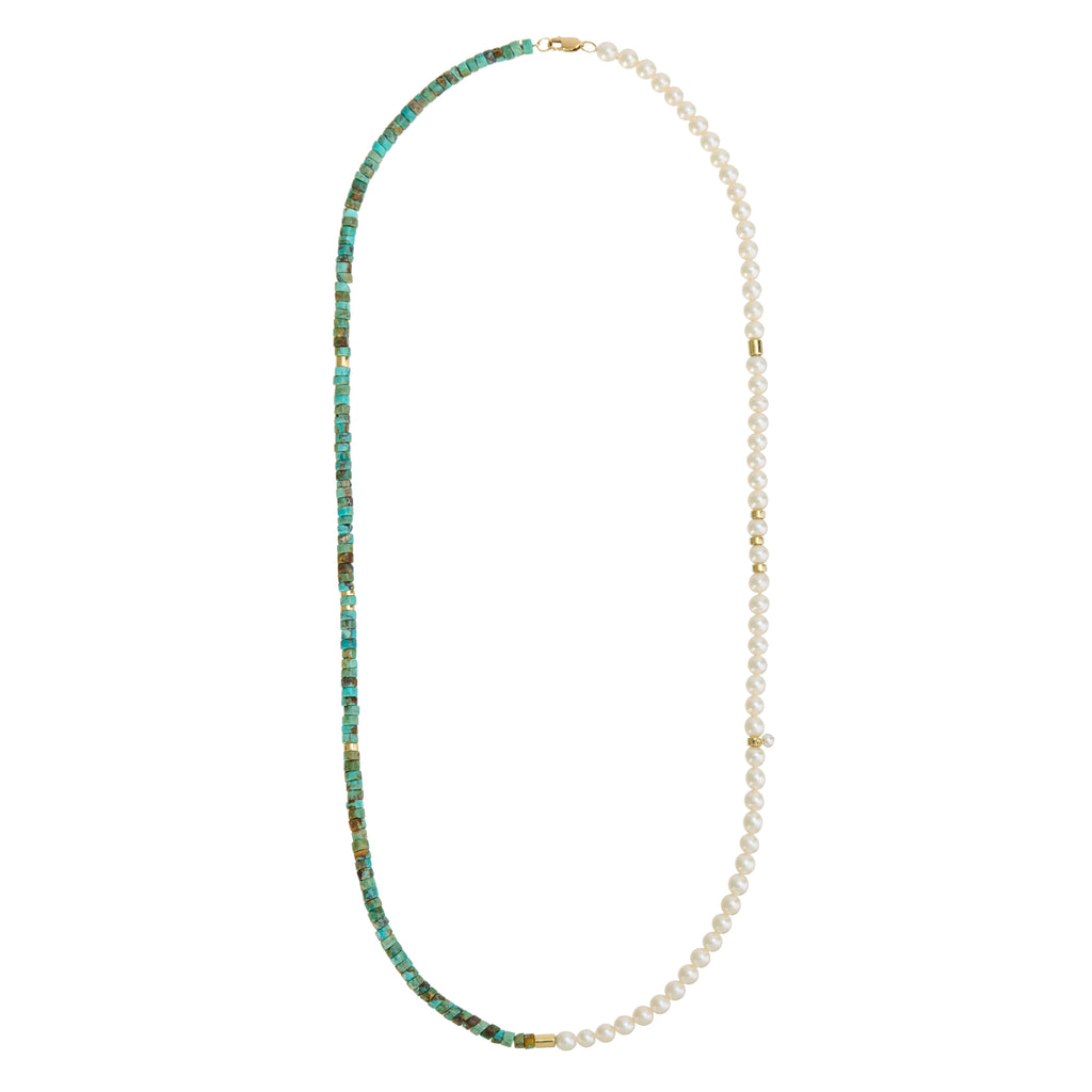 COLAR DUPLO TURQUESA E PÉROLAS