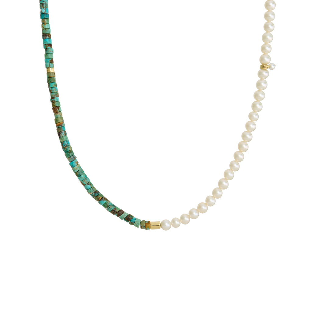 COLAR DUPLO TURQUESA E PÉROLAS