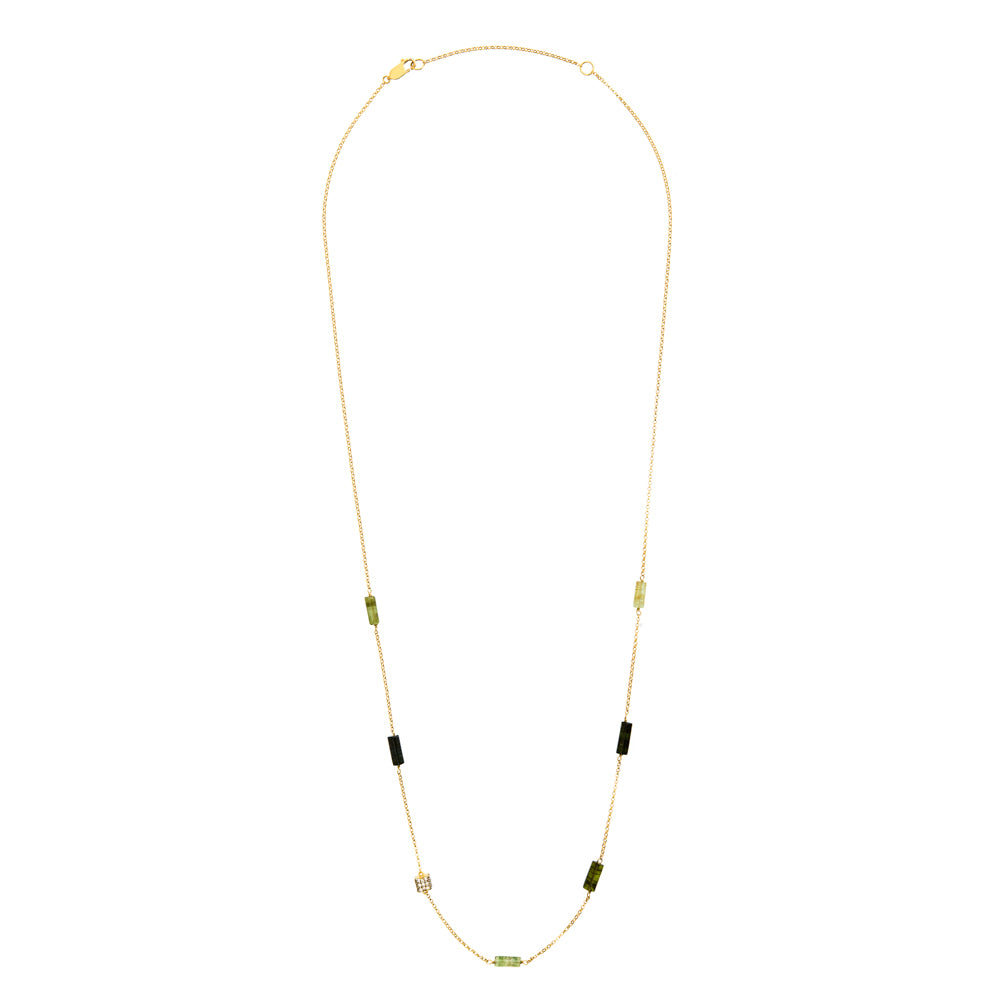 COLAR COM SEPARADORES DE TURMALINA VERDE E DIAMANTE