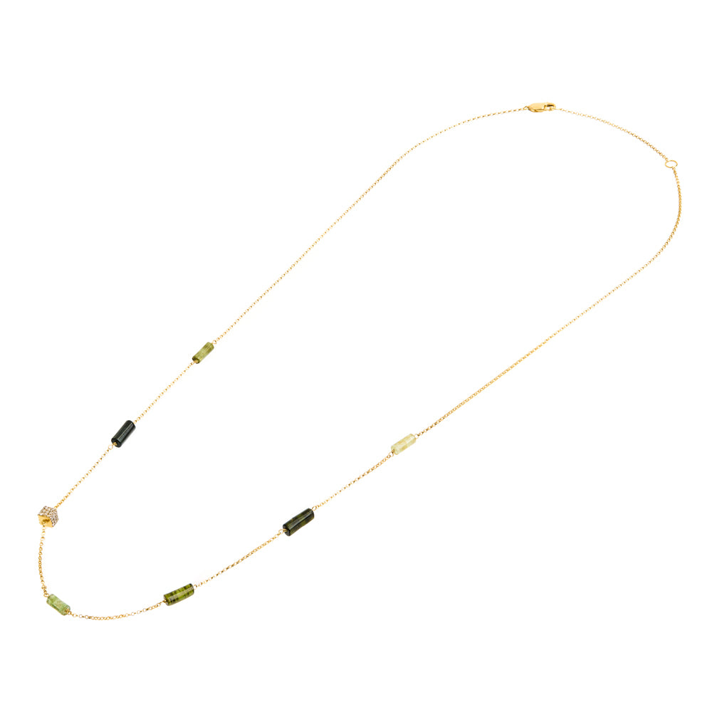 COLAR COM SEPARADORES DE TURMALINA VERDE E DIAMANTE