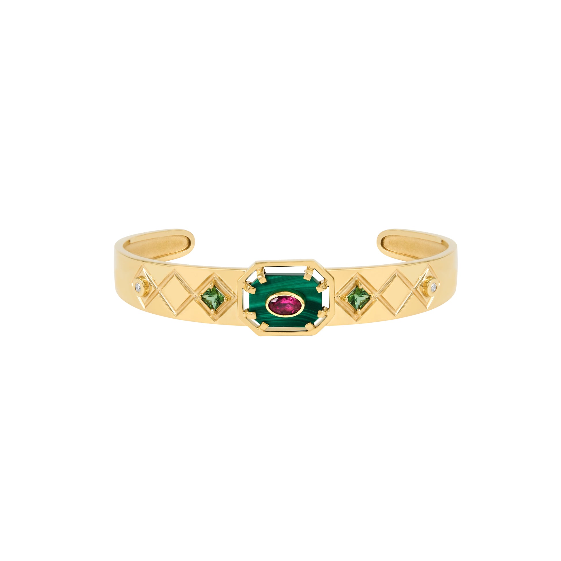 BRACELETE TEXTURAS COM MALAQUITA E DIAMANTES