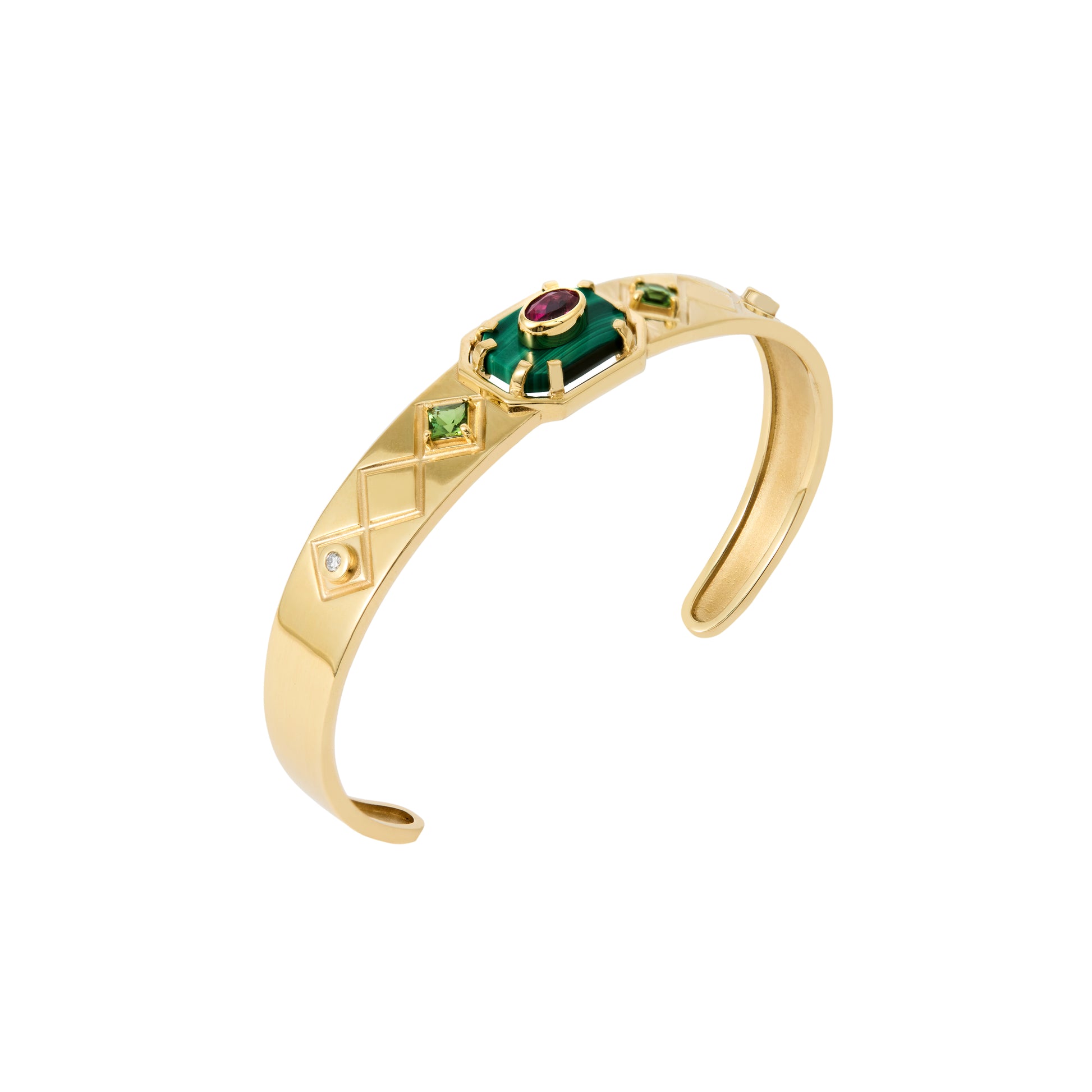BRACELETE TEXTURAS COM MALAQUITA E DIAMANTES