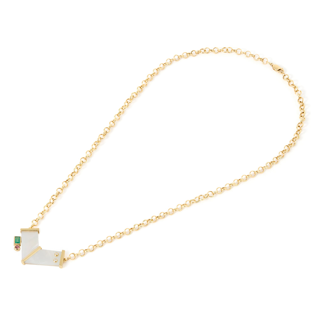COLAR CHAPA DE MADREPÉROLA COM GEMAS