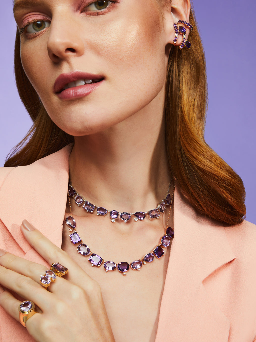 COLAR COM AMETISTAS E DIAMANTES