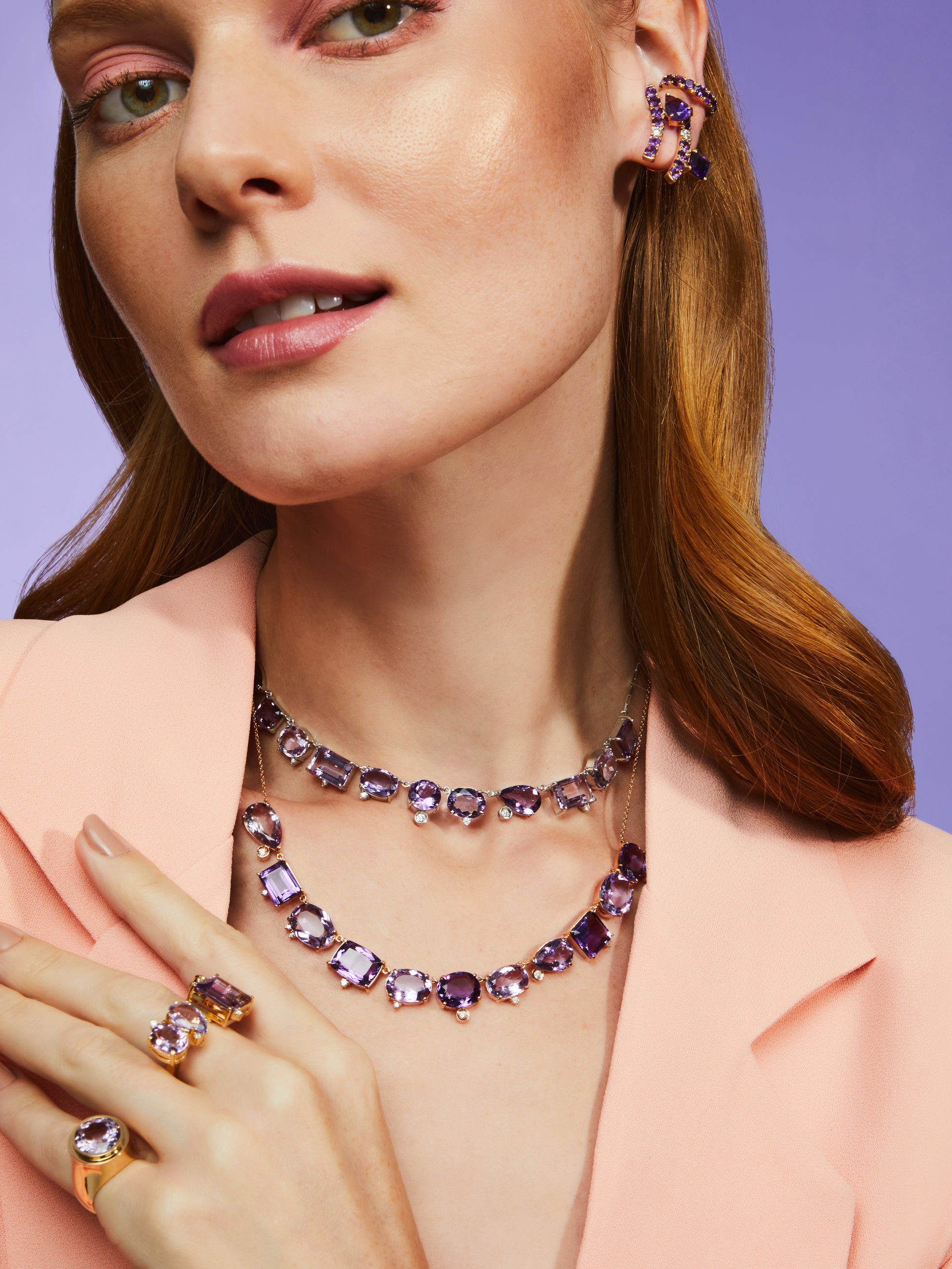 COLAR COM AMETISTAS E DIAMANTES