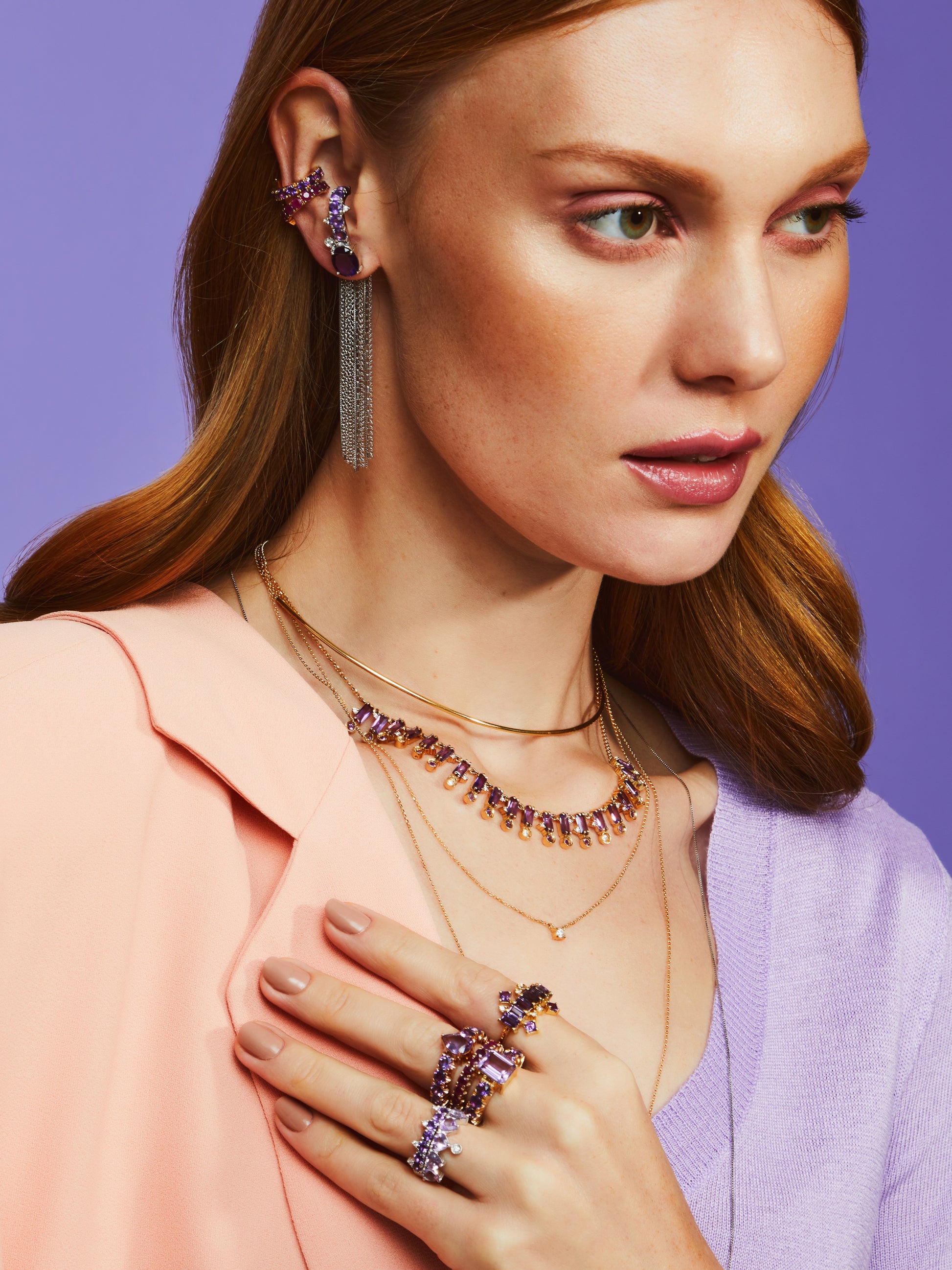 ANEL AMETISTA E DIAMANTES