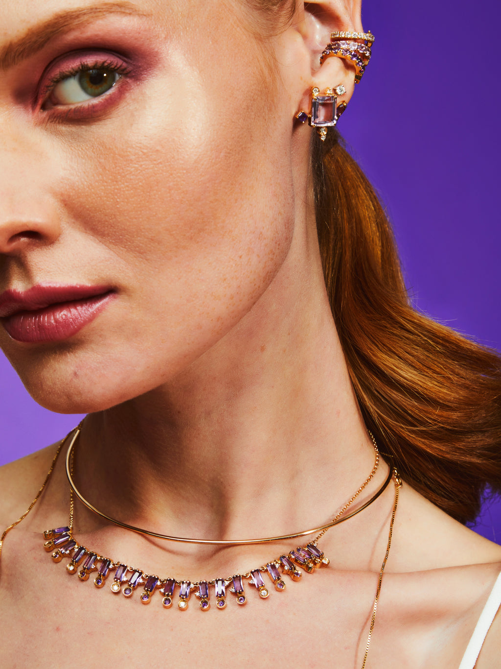 COLAR COM AMETISTAS E DIAMANTES