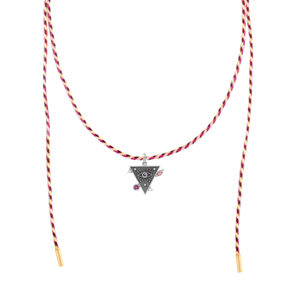 PINGENTE OLHO GREGO TRIÂNGULO COM GEMAS