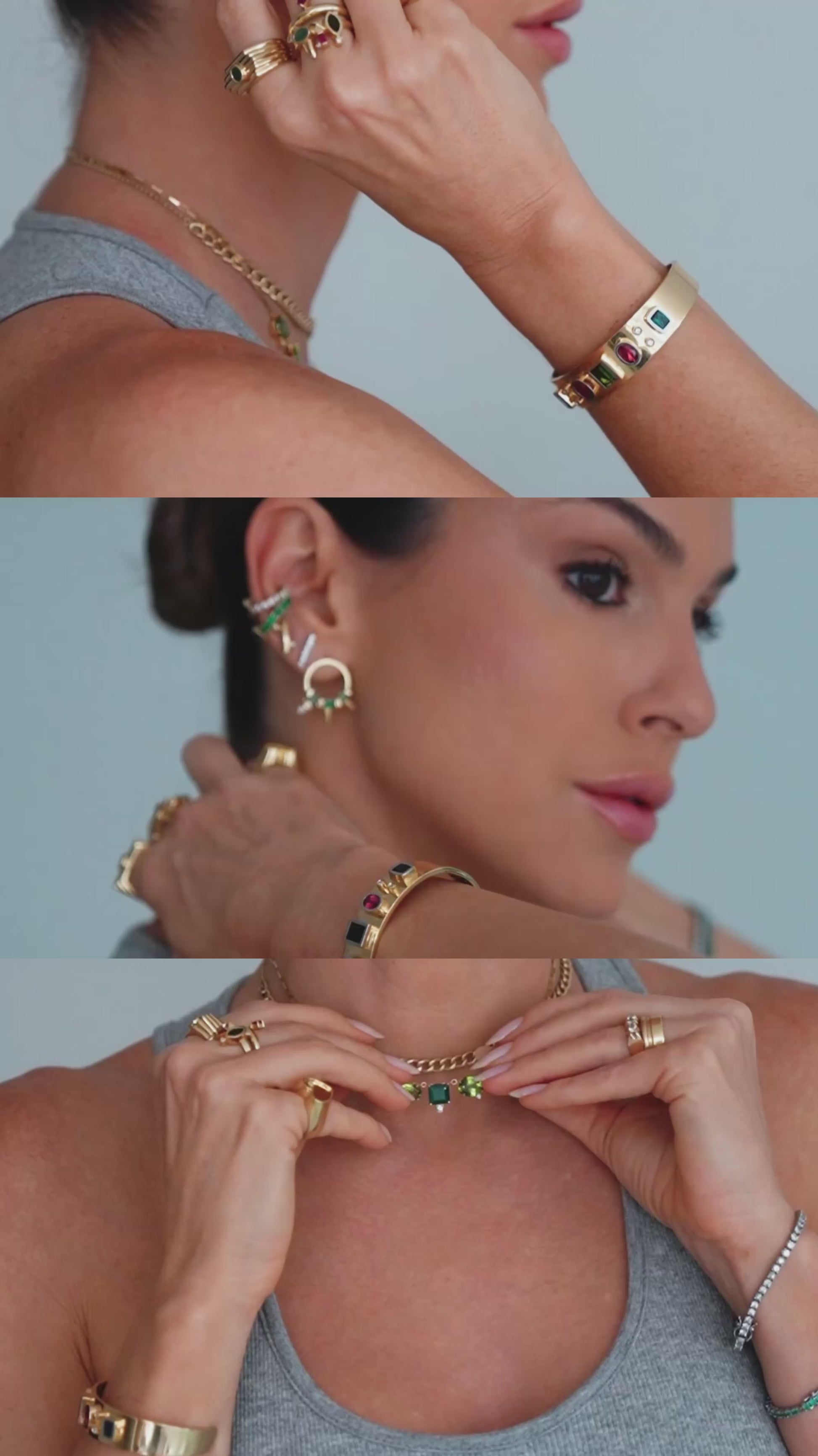 BRINCO ARGOLA COM TURMALINA, ESMERALDA E DIAMANTE